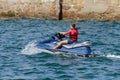 Young man on a jet ski on the sea Royalty Free Stock Photo