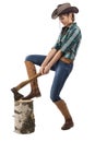 Image of young woman chops wood in profil Royalty Free Stock Photo