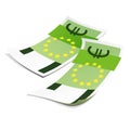 Money - green euro banknotes isolated on white background. Vector symbol of the European Union.