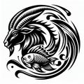 The image of the zodiac sign of Capricorn is that of a goat with a fish tail