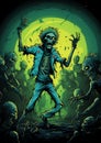 A zombie dance party with undead creatures grooving to music halloween frame border Royalty Free Stock Photo