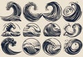 Sea waves sketch. Storm wave, tide and ocean beach storms illustration v9