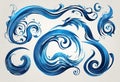 Sea waves sketch. Storm wave, tide and ocean beach storms illustration v7