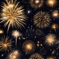 Happy New Year Celebration with Festive Gold Fireworks Collage in Night Sky v3 Royalty Free Stock Photo