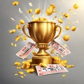 Winner background with lottery tickets, balls and gold coins. Realistic keno gambling game win poster v6 Royalty Free Stock Photo