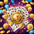 Winner background with lottery tickets, balls and gold coins. Realistic keno gambling game win poster v3 Royalty Free Stock Photo