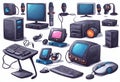 IT peripherals, computer, chair keyboard, mouse, microphone, desktop, v5 Royalty Free Stock Photo