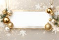 Christmas background with golden balls, white soft flower and ornaments, v7