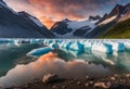 Beatiful sunset with mountains in the background and a lake, v12