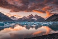 Beatiful sunset with mountains in the background and a lake, v2