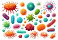 Set of different microorganisms isolated on white background, v5 Royalty Free Stock Photo