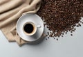 Cup of coffee on the table. Coffee cup mockup. isolated with coffee seeds, v13 Royalty Free Stock Photo