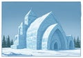 Imagery of a large ice structure resembling a cathedral features pointed arches and a Royalty Free Stock Photo