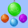 Images of birds on the Christmas tree balls: bullfinch, sparrow, titmouse. Vector illustration