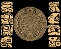 Ancient Mayan calendar. Vector illustration on black background