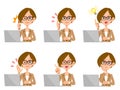 Employee Female Laptop Computer Facial Expression and Set of Gestures