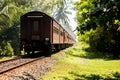 : Images from the exterior of the second category train car in Sri Lanka from Colombo to Matara. Colombo, Sri Lanka