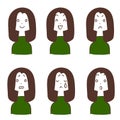 Facial expression of long-haired women 6 types