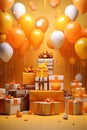 Images generated from AI, Picture of balloons and gift boxes, Royalty Free Stock Photo