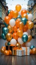Images generated from AI, Picture of balloons and gift boxes, Royalty Free Stock Photo