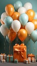 Images generated from AI, Picture of Many balloons and gift boxes,during the festivals, Royalty Free Stock Photo