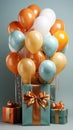 Images generated from AI, Picture of Many balloons and gift boxes Royalty Free Stock Photo