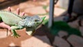 Iguana on the hand of a man and eating leaf Royalty Free Stock Photo