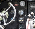 YORK, UK - 6TH AUGUST 2019: WW2 Douglas Dakota IV C-47B cockpit shot from the inside on a bright sunny day