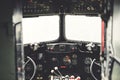 YORK, UK - 6TH AUGUST 2019: WW2 Douglas Dakota IV C-47B cockpit shot from the inside on a bright sunny day