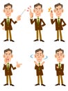 Older businessman`s 6 poses set frontal direction