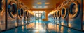 Images of selfservice laundry facilities featuring industrial washing machines and dryers. Concept Laundromat interior, Industrial