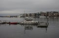 Buildigns of Aker Brigger, Oslo - cloudy evening and dark waters. Royalty Free Stock Photo