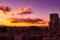 Images of sky, clouds, city and buildings, from daytime to sunset Royalty Free Stock Photo