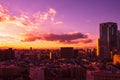 Images of sky, clouds, city and buildings, from daytime to sunset Royalty Free Stock Photo