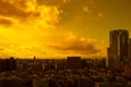 Images of sky, clouds, city and buildings, from daytime to sunset