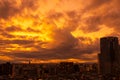 Images of sky, clouds, city and buildings, from daytime to sunset