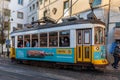 Public tram in the old town of Lisbon