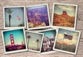 Images from western USA - collage on wood background made like instant photos from old camera Royalty Free Stock Photo