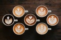 ImageStock Collection of mixed cup macchiato captured in top view