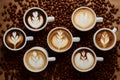 ImageStock Collection of mixed cup macchiato captured in top view