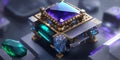 Imaginal High-end CPU with a fantasy game look and gemstone on top. Generative AI Royalty Free Stock Photo