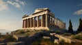 Imaginary Acropolis hill in Athens, Greece, with magestic Parthenon temple, AI generative
