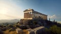 Imaginary Acropolis hill in Athens, Greece, with magestic Parthenon temple, AI generative Royalty Free Stock Photo