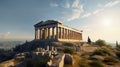 Imaginary Acropolis hill in Athens, Greece, with magestic Parthenon temple, AI generative