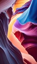 Imaginary Antelope canyon, vibrant multicolored sandstone, AI generative background for social media stories Royalty Free Stock Photo