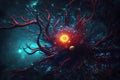 Imaginary astrocyte, glial cell or large centient neuron, close-up 3D view, AI generative