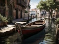 beautiful boat on the water in a romantic italy port town ambiance