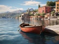 beautiful boat on the water in a romantic italy port town ambiance