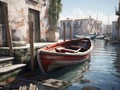 beautiful boat on the water in a romantic italy port town ambiance