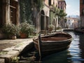 beautiful boat on the water in a romantic italy port town ambiance